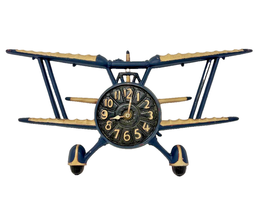 Vintage 1974 Sexton Biplane Wall Clock Cast Aluminum Iron USA Untested Read
